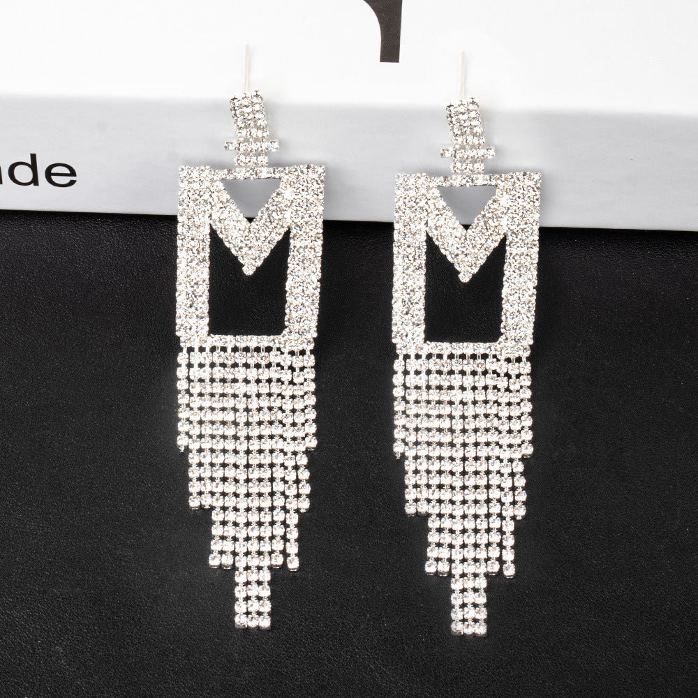 Alphabet Rhinestone Tassel Earrings E7614