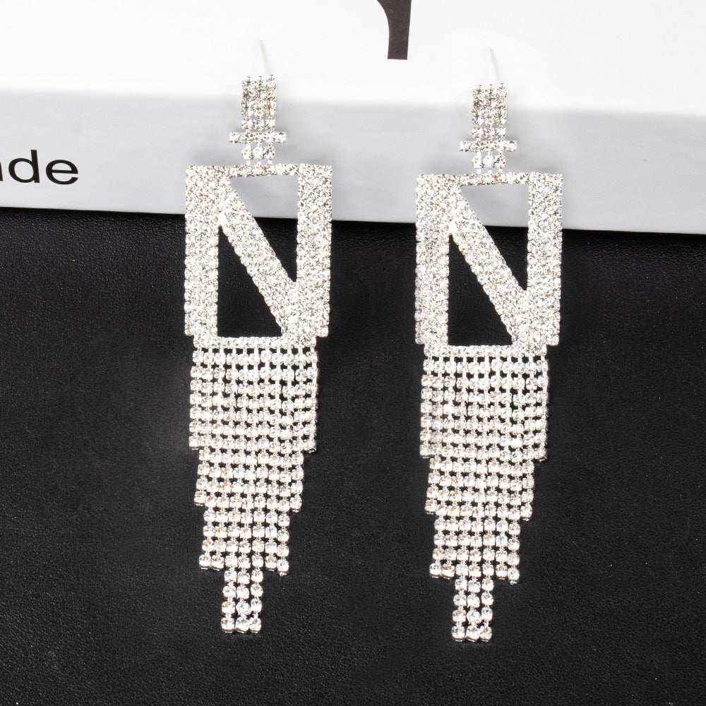 Alphabet Rhinestone Tassel Earrings E7614