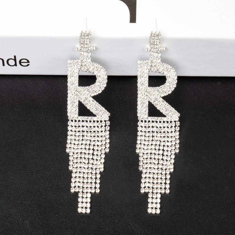 Alphabet Rhinestone Tassel Earrings E7614