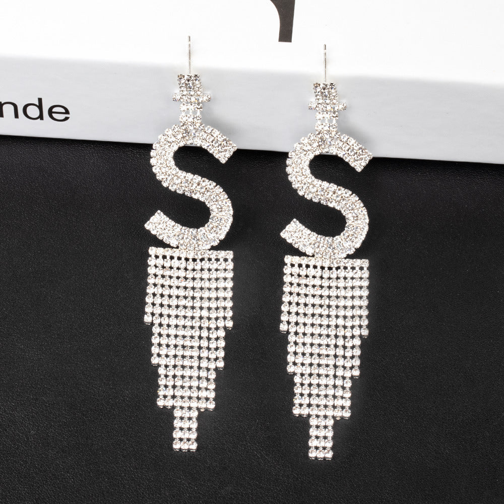 Alphabet Rhinestone Tassel Earrings E7614