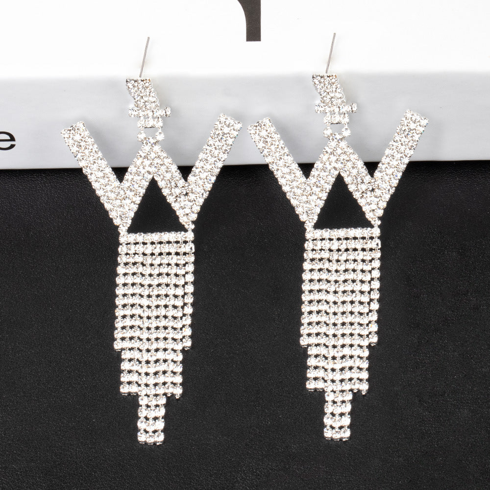 Alphabet Rhinestone Tassel Earrings E7614