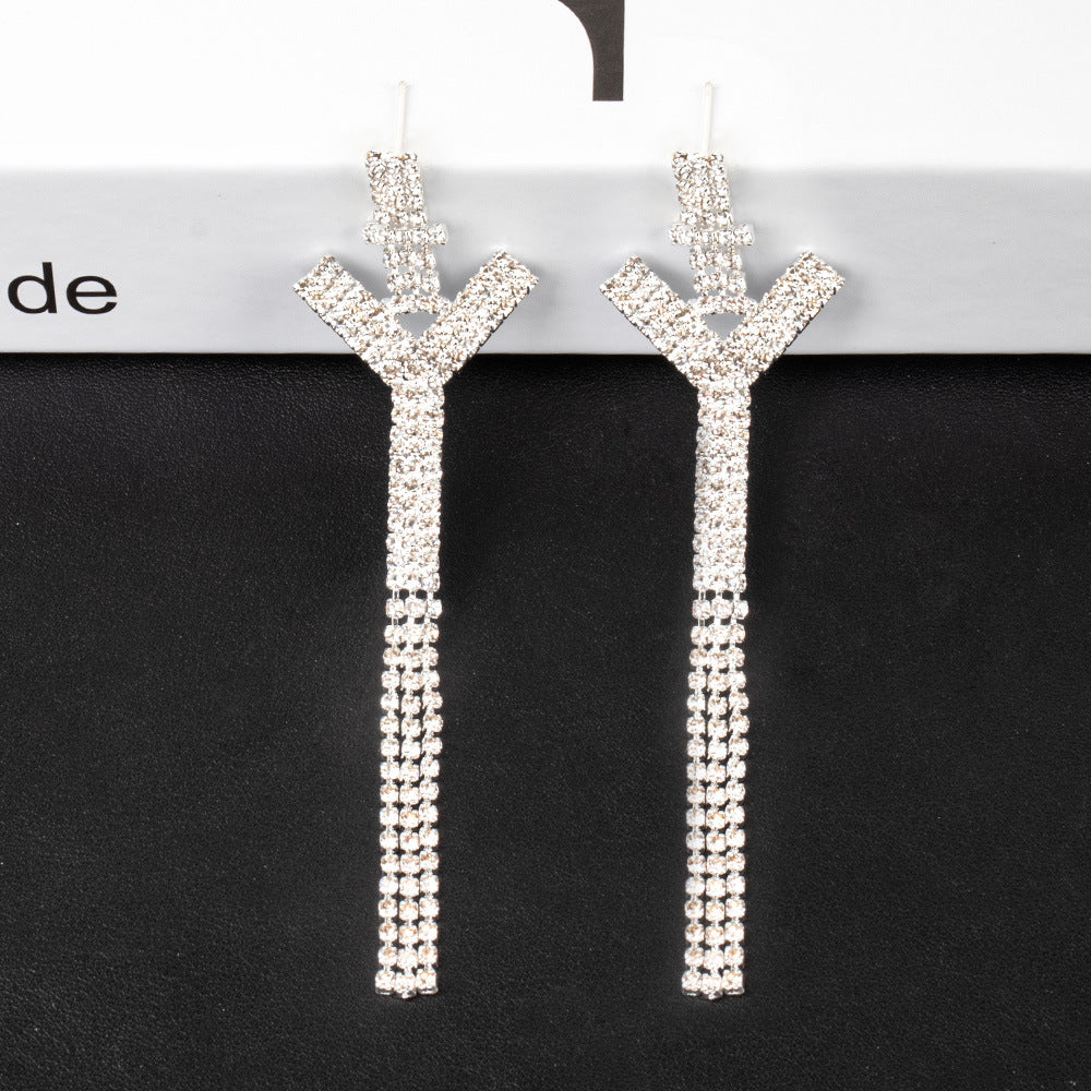 Alphabet Rhinestone Tassel Earrings E7614