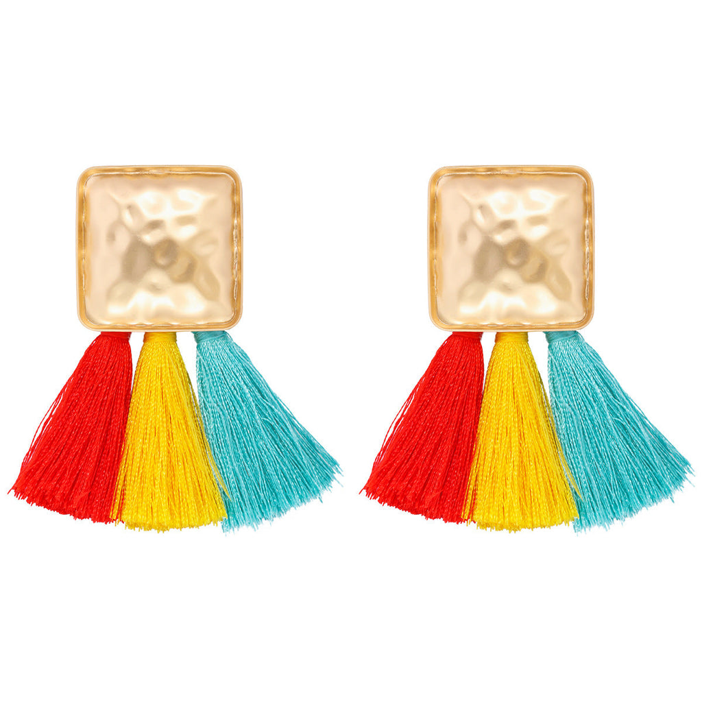 Square Geometry Tassel Earrings E7626