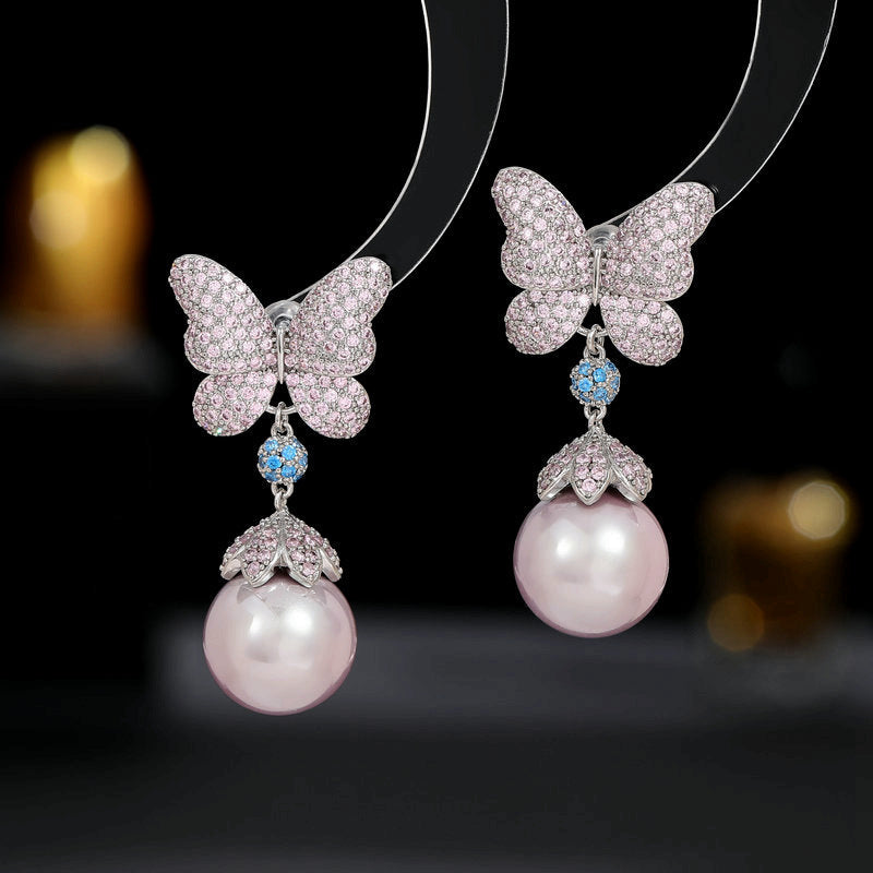 Butterfly Pearl Cubic Zirconia Earrings E7828