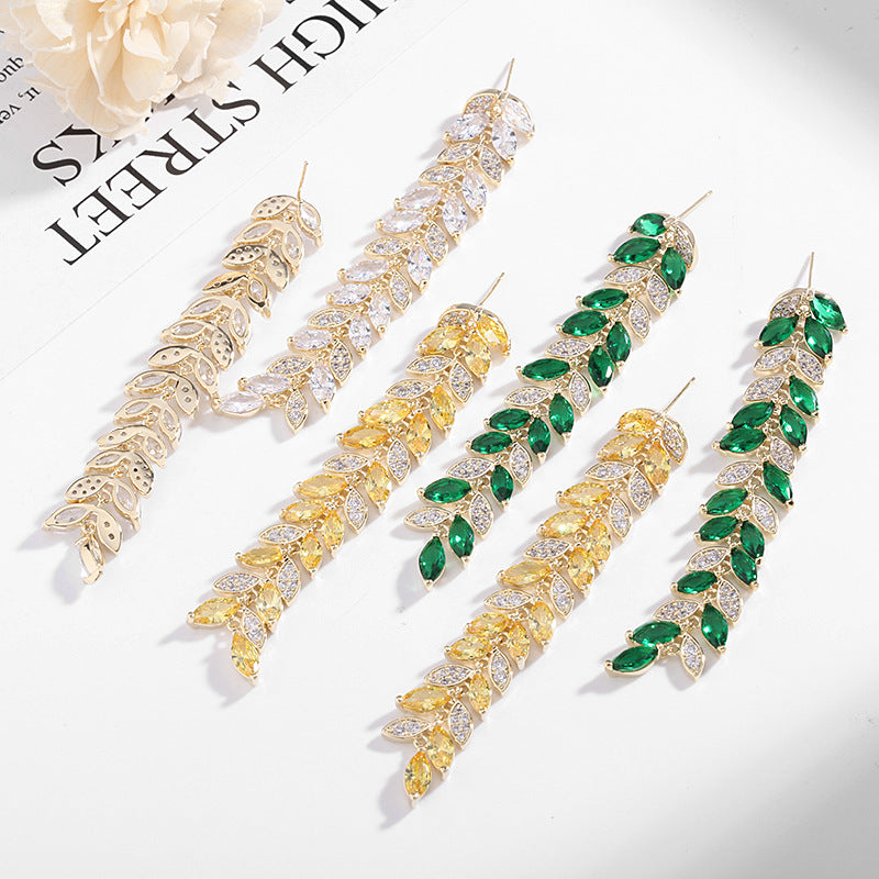 Leaf Tassel Cubic Zirconia Earrings E7674