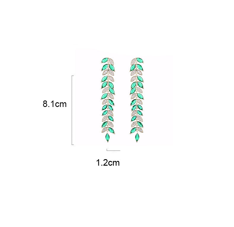 Leaf Tassel Cubic Zirconia Earrings E7674