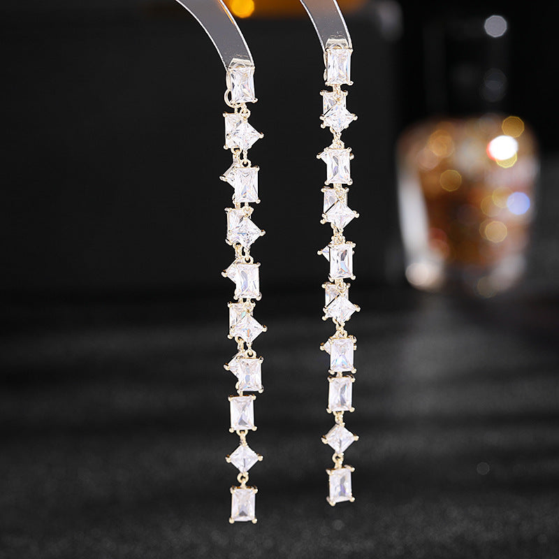 Geometry Tassel Cubic Zirconia Earrings E7679