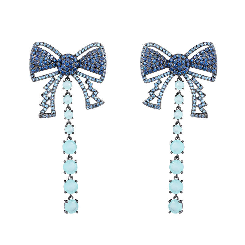 Bow Tassel Cubic Zirconia Earrings E7682