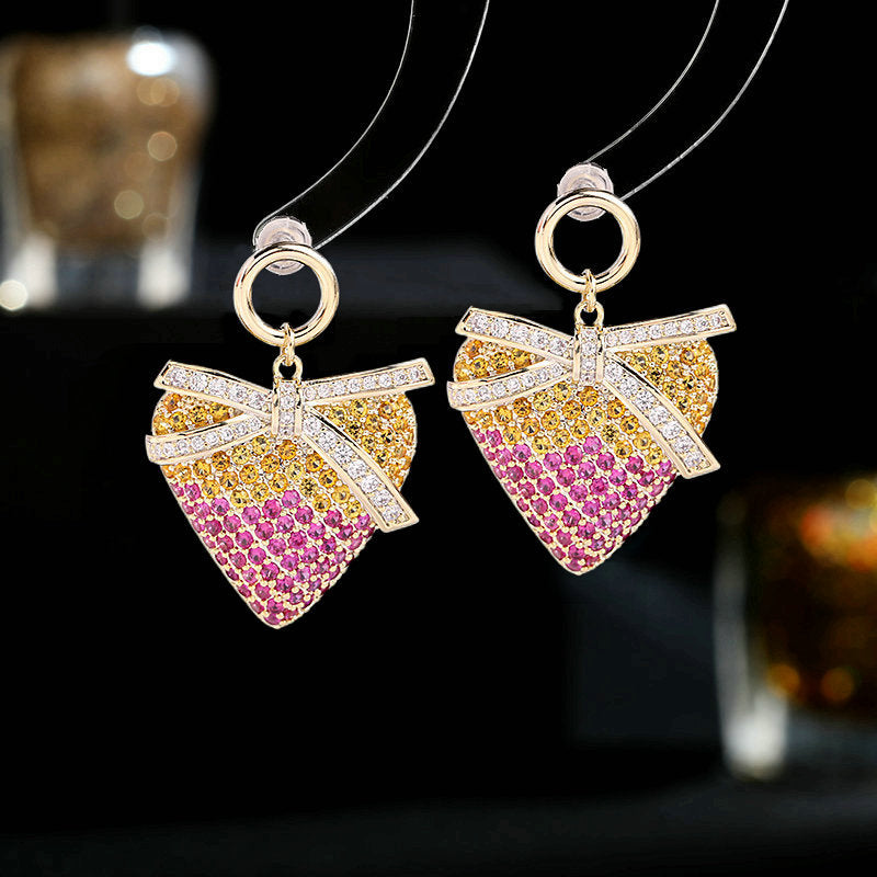 Bow Heart Cubic Zirconia Earrings E7695