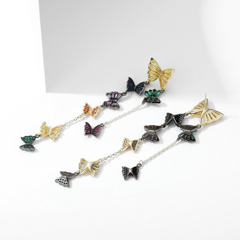 Butterfly Tassle Cubic Zirconia Earrings E7699