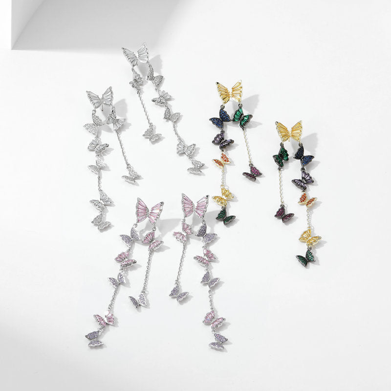 Butterfly Tassle Cubic Zirconia Earrings E7699