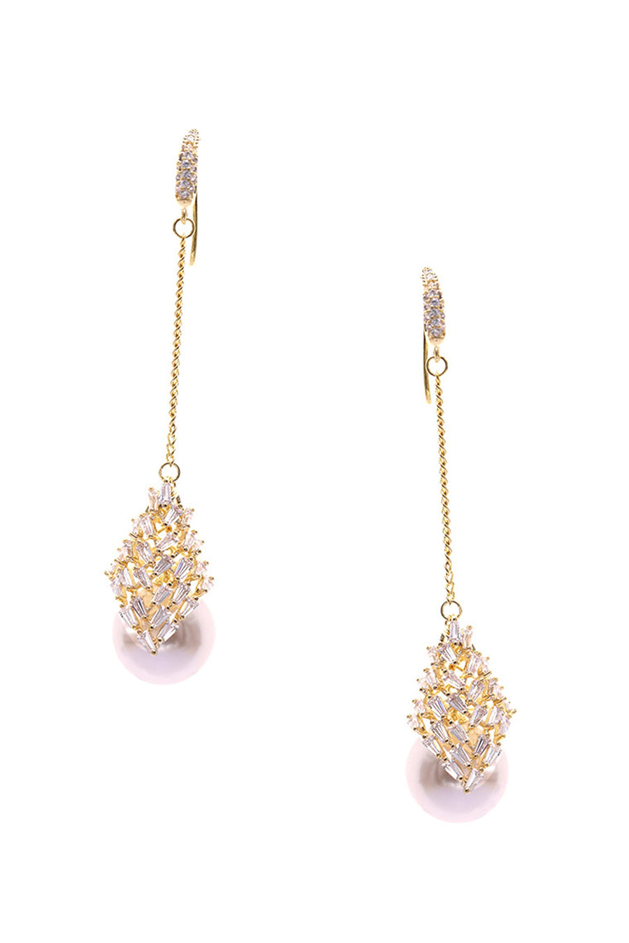 Teardrop Cubic Zirconia Pearl Earrings E7807