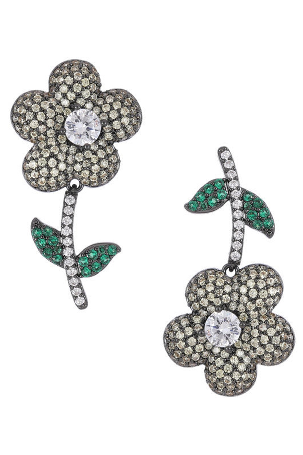 Flower Cubic Zirconia Asymmetric Earrings E7813