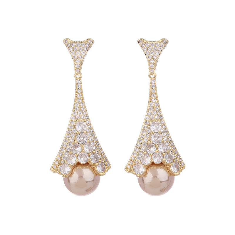 Floral Pearl Cubic Zirconia Earrings E7818