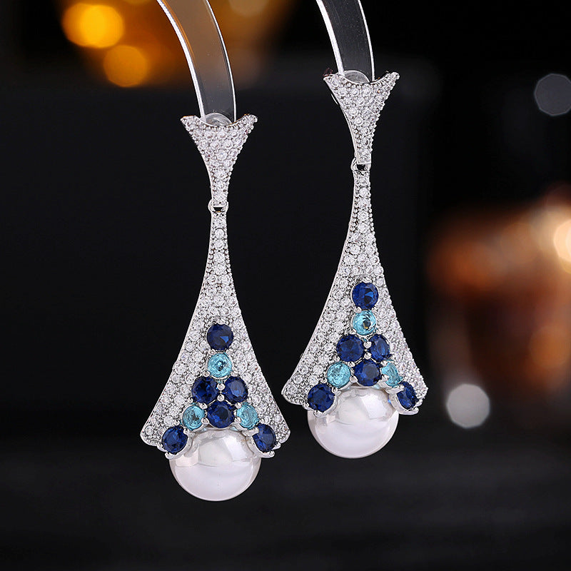 Floral Pearl Cubic Zirconia Earrings E7818