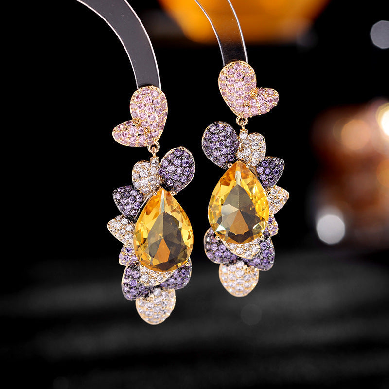 Geometry Heart Teardrop Cubic Zirconia Earrings E7823
