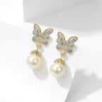 Butterfly Pearl Cubic Zirconia Earrings E7828