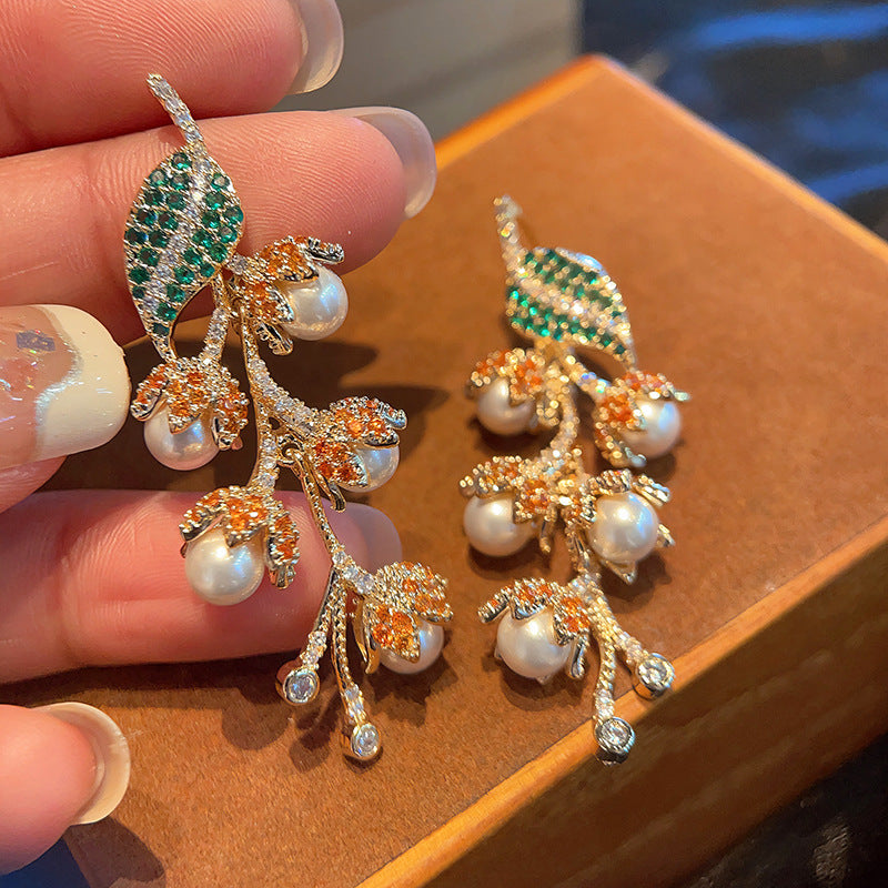 Floral Litchi Cubic Zirconia Earrings E7854