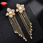 Flower Tassel Cubic Zirconia Earrings E7914
