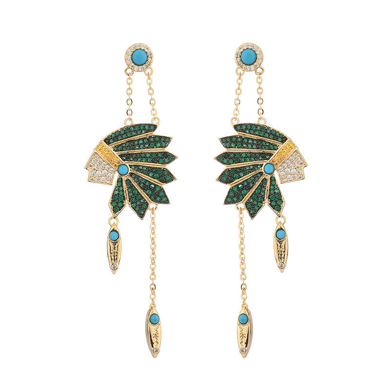 Indian Head Tassel Cubic Zirconia Earrings E7920