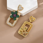 Flower Rectangle Cubic Zirconia Earrings E7926