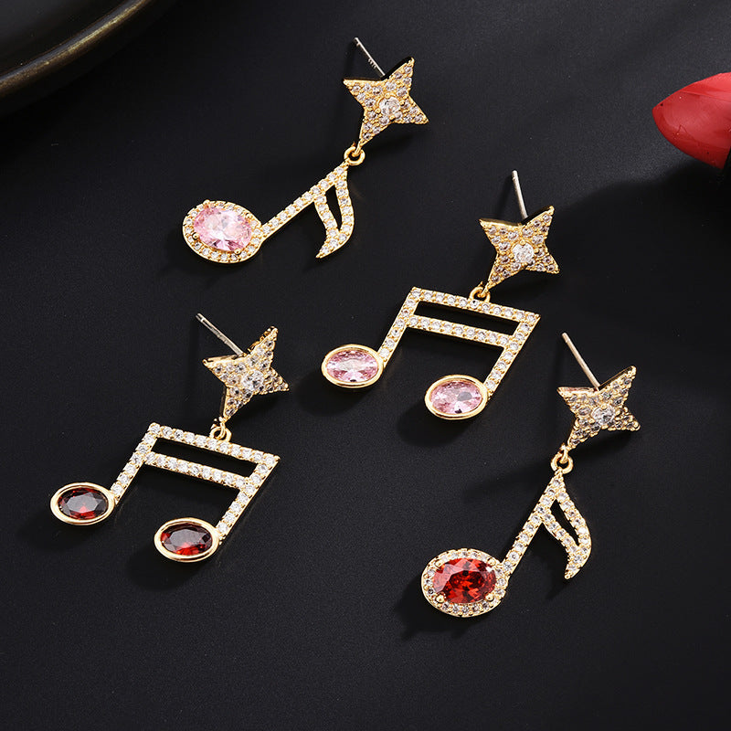 Musical Note Cubic Zirconia Asymmetric Earrings E7955