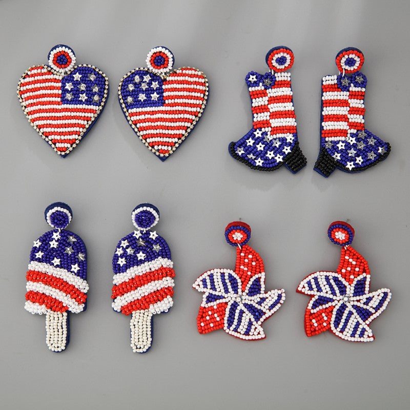 Independence Day Boot Seed Bead Earrings E8064