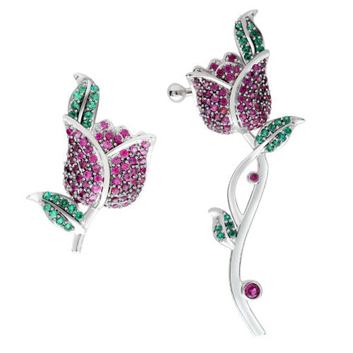 Rose Cubic Zirconia Asymmetrical Earrings E8171
