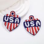 Heart American Flag Seed Bead Earrings E8208