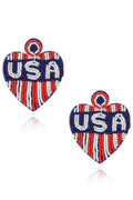 Heart American Flag Seed Bead Earrings E8208