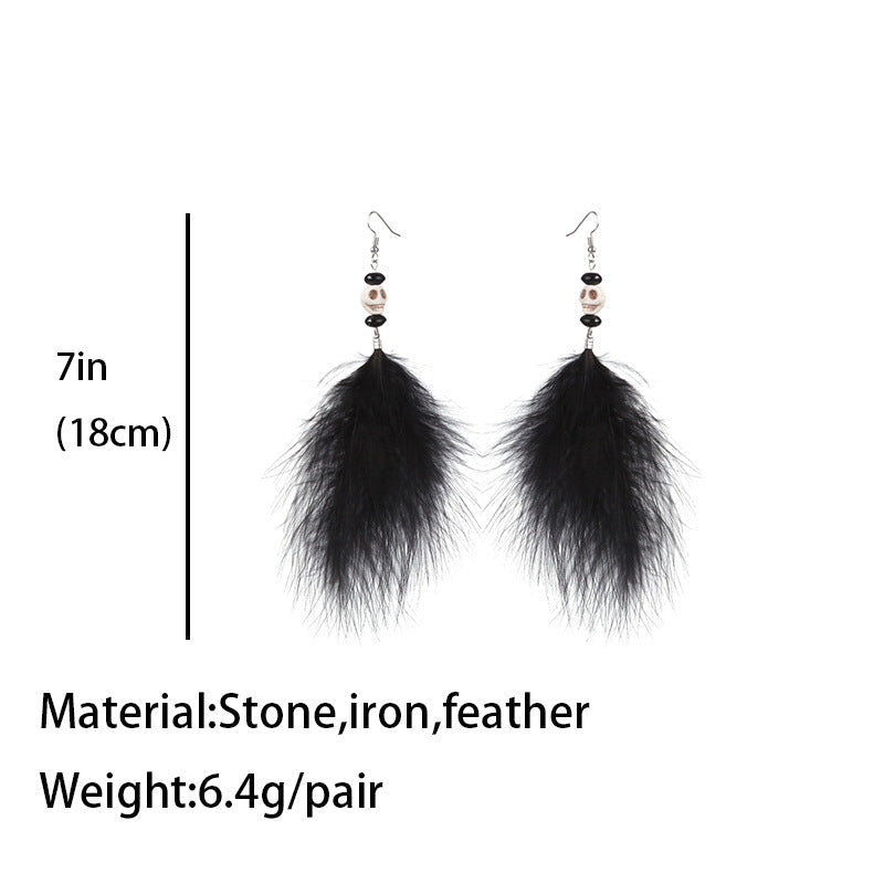 Skull Feather Tassel Earrings E8242