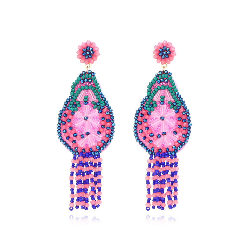 Floral Braided Seed Bead Tassel Earrings E8309