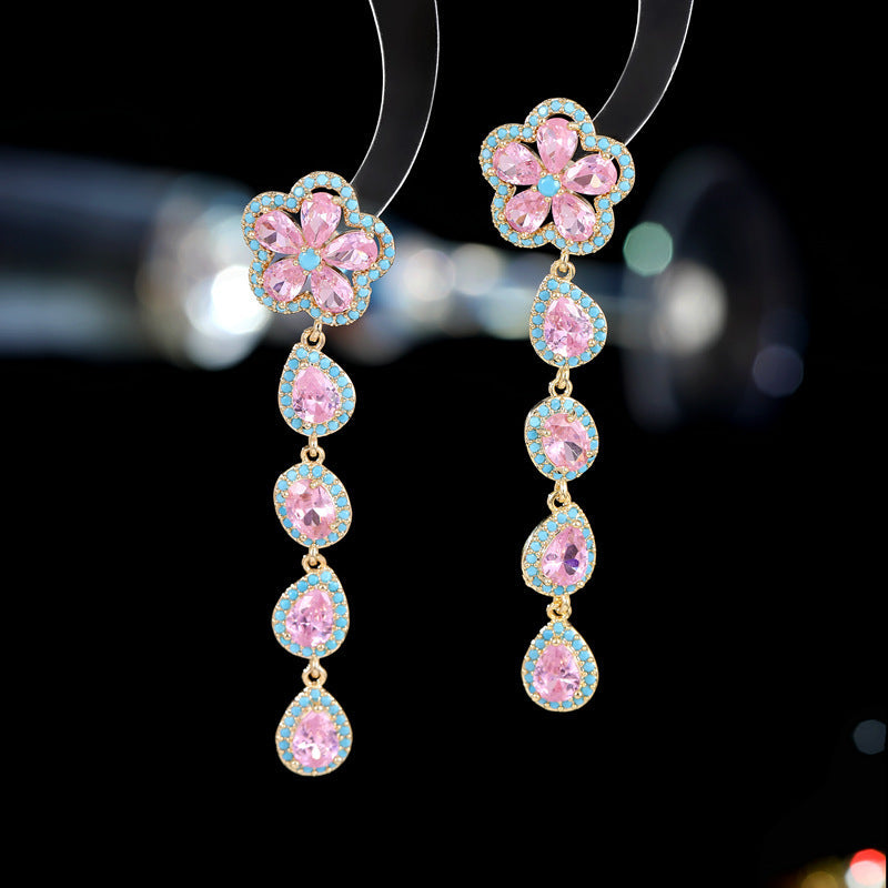 Floral Cubic Zirconia Tassel Earrings E8403