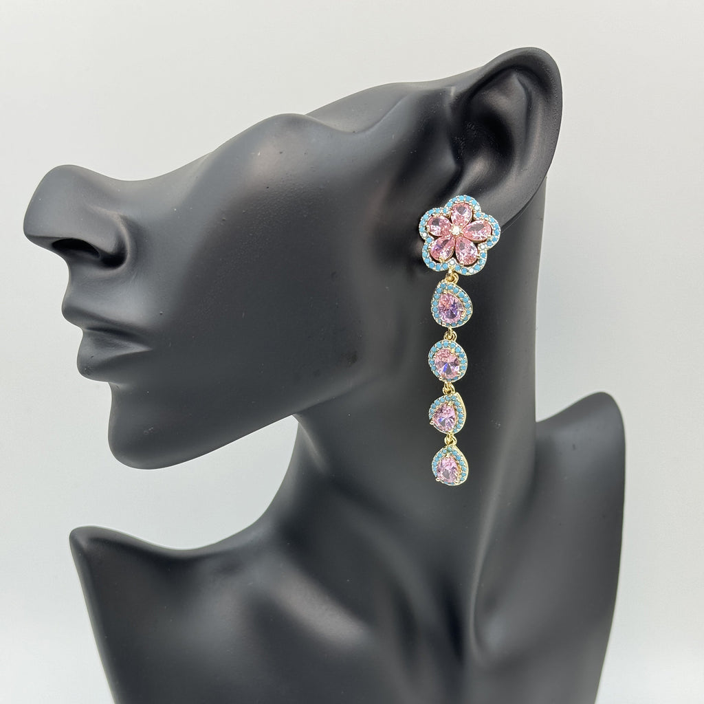 Floral Cubic Zirconia Tassel Earrings E8403