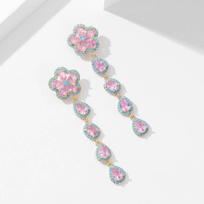 Floral Cubic Zirconia Tassel Earrings E8403