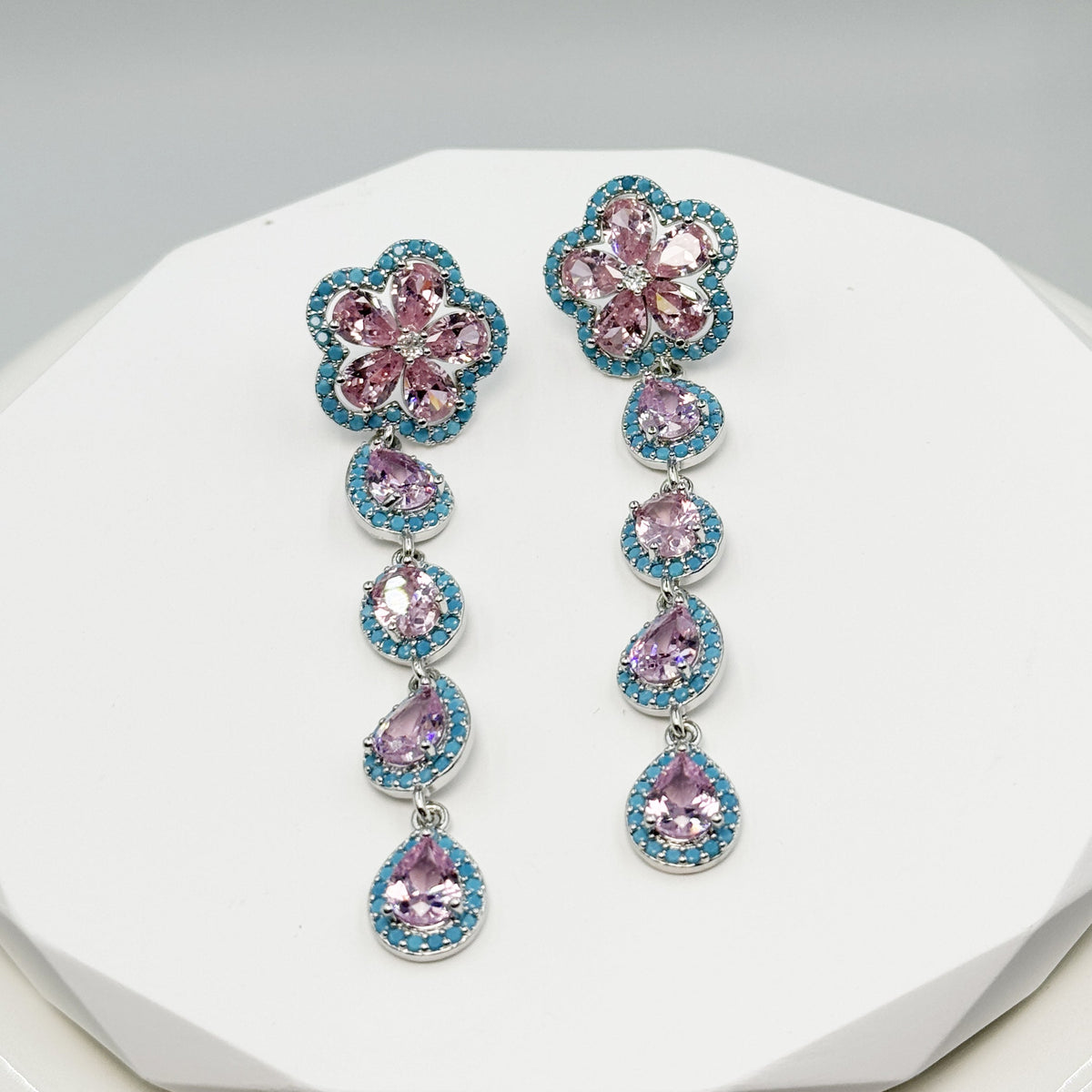 Floral Cubic Zirconia Tassel Earrings E8403