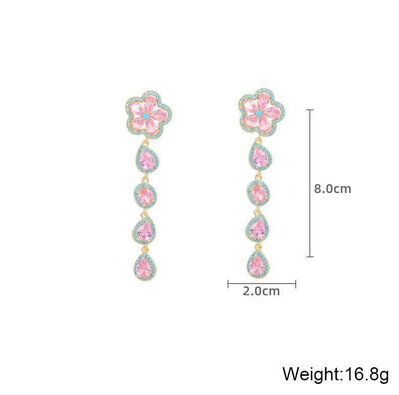 Floral Cubic Zirconia Tassel Earrings E8403