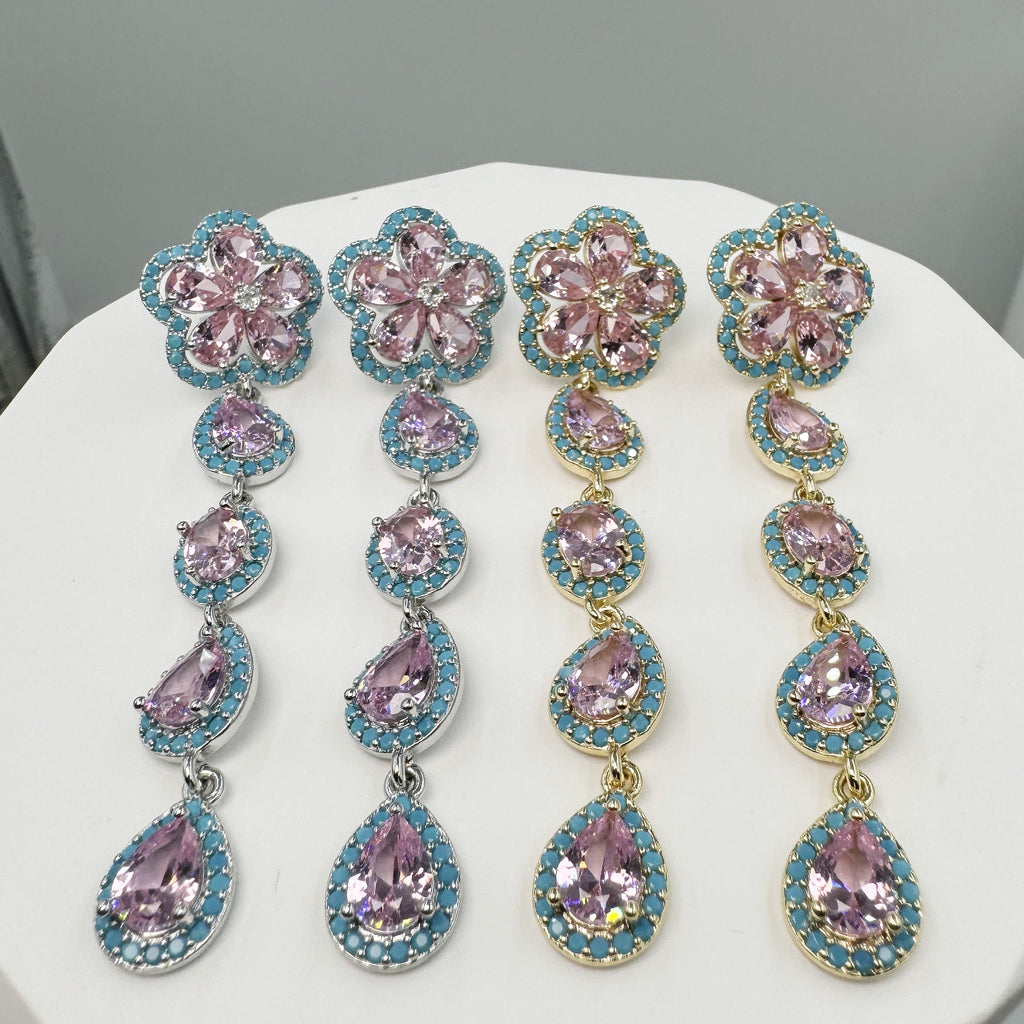 Floral Cubic Zirconia Tassel Earrings E8403