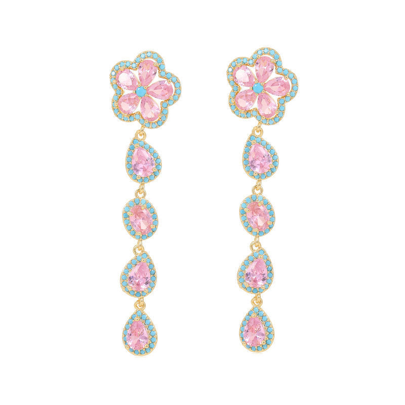 Floral Cubic Zirconia Tassel Earrings E8403