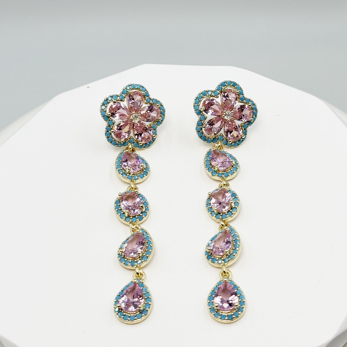 Floral Cubic Zirconia Tassel Earrings E8403