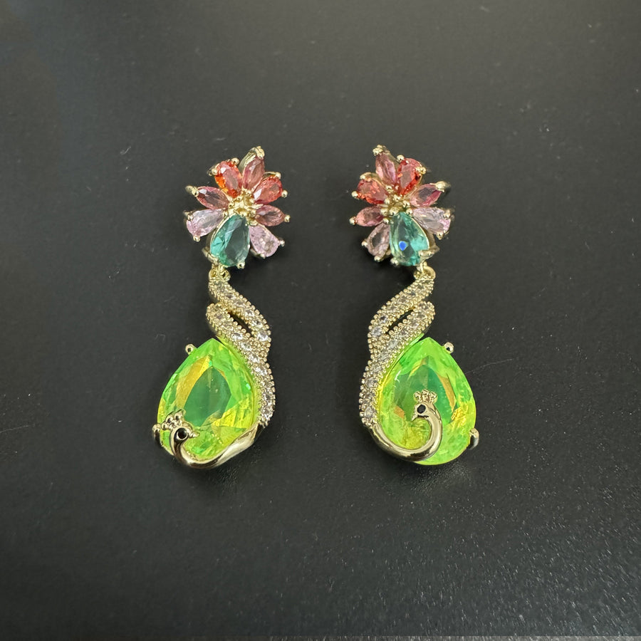 Floral Cubic Zirconia Peacock Teardrop Earrings E8404