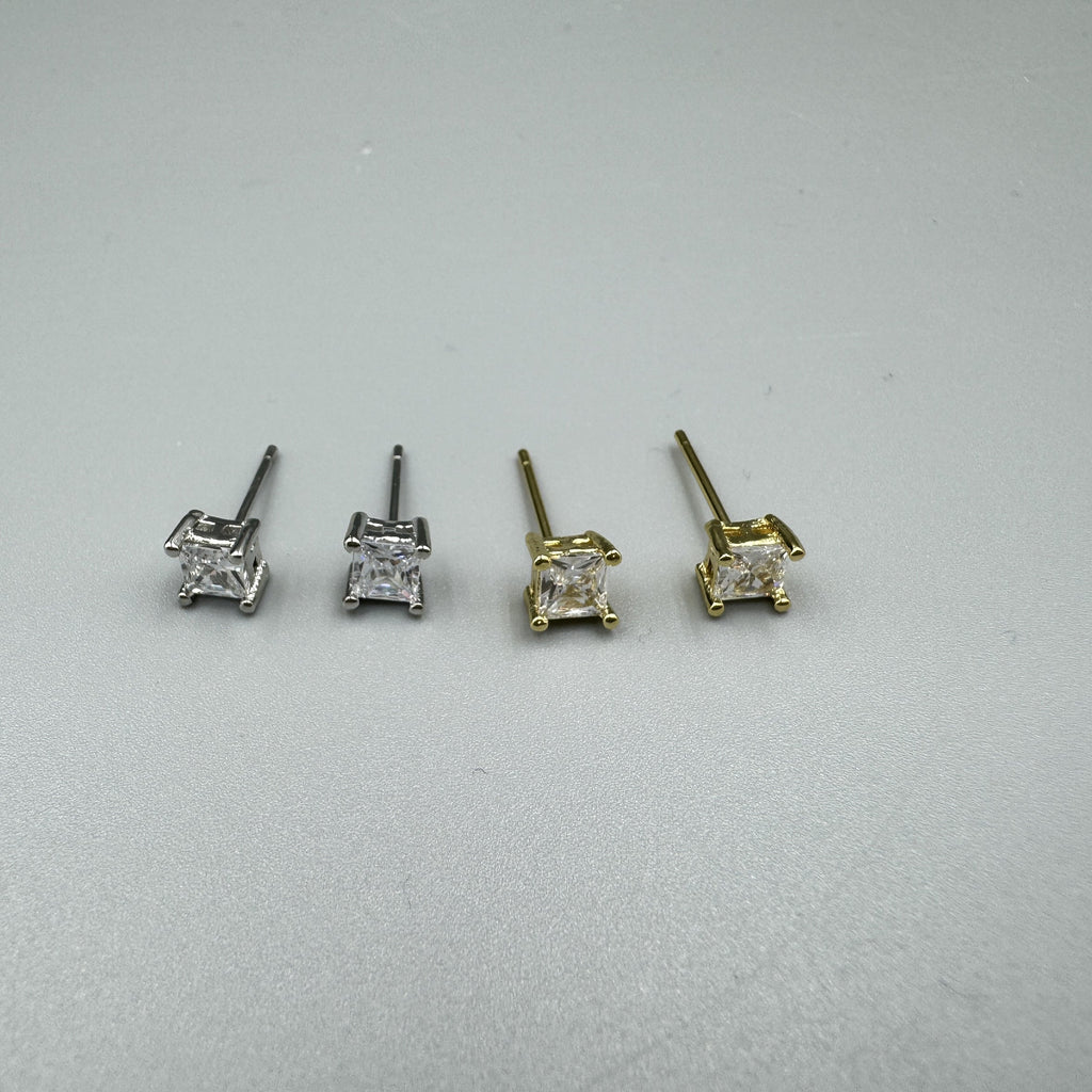 4MM Square Cubic Zirconia Stud Earrings E8429