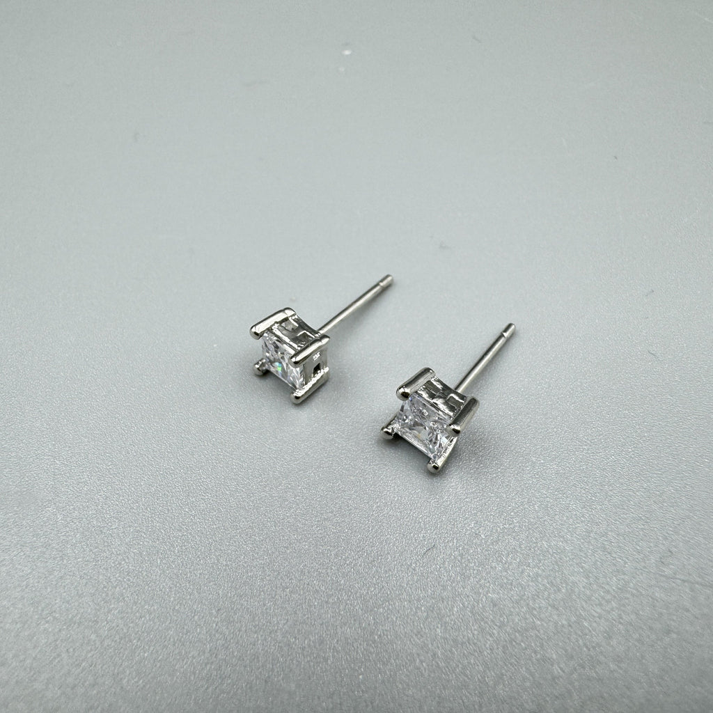 4MM Square Cubic Zirconia Stud Earrings E8429