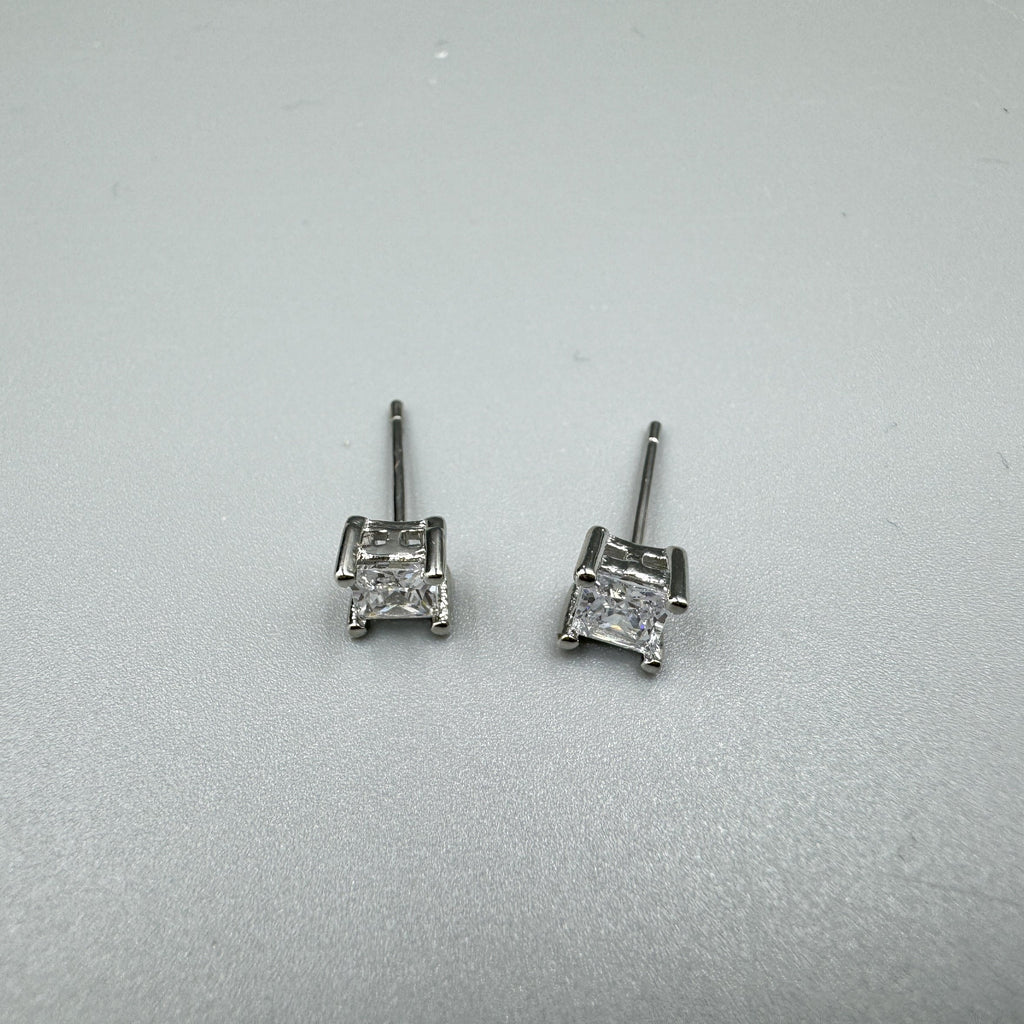 4MM Square Cubic Zirconia Stud Earrings E8429