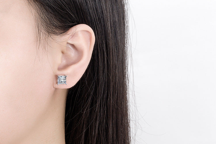 4MM Square Cubic Zirconia Stud Earrings E8429