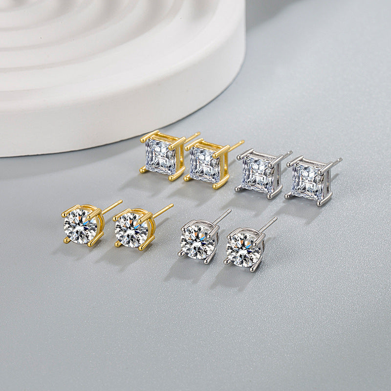 4MM Square Cubic Zirconia Stud Earrings E8429