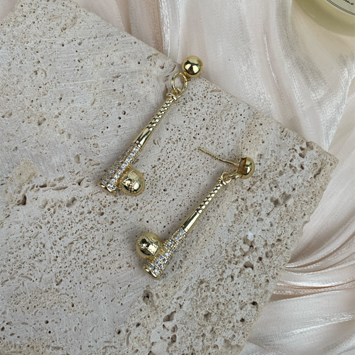 18K Gold-Plated Baseball Earrings E8698 - alternate view