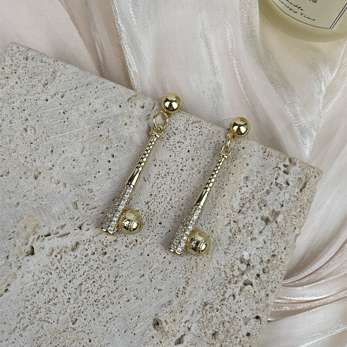 18K Gold-Plated Baseball Earrings E8698 - product image 1