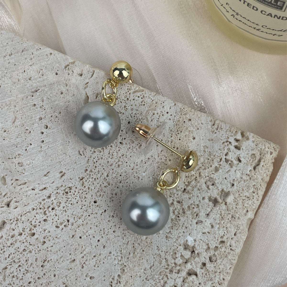 18K Gold-Plated Glass Pearl Earrings E8720