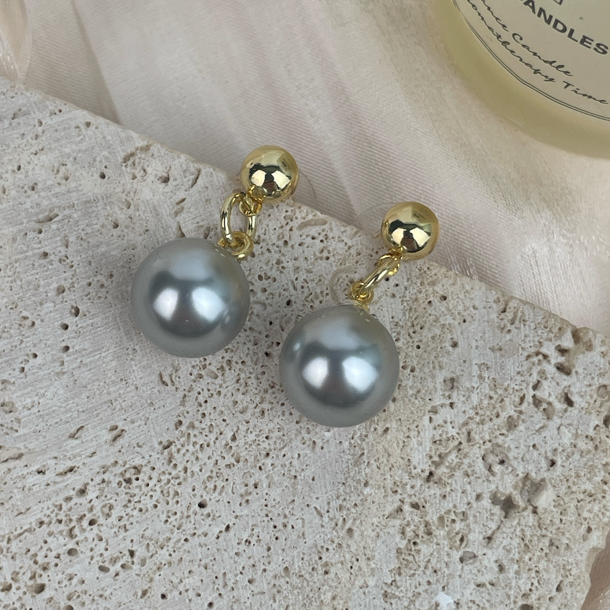 18K Gold-Plated Glass Pearl Earrings E8721